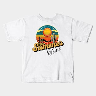 Summer time, sunset retro and cactus design for bright colors Kids T-Shirt